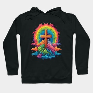 Heaven is a Rainbow - Rainbow Cross and Clouds - LGBT Ally LGBTQIA Pride LGBTQ Love is Love Christian Hoodie